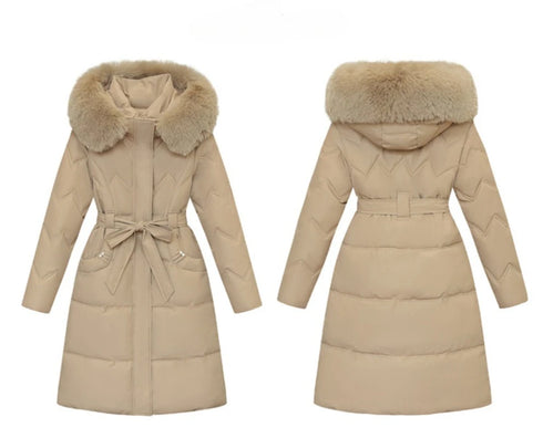 Big Fur Collar Thick Slim Coat Fashion Hooded Cotton Outerwear Long Winter Woman Coat Women's Down Parkas Winter Jacket